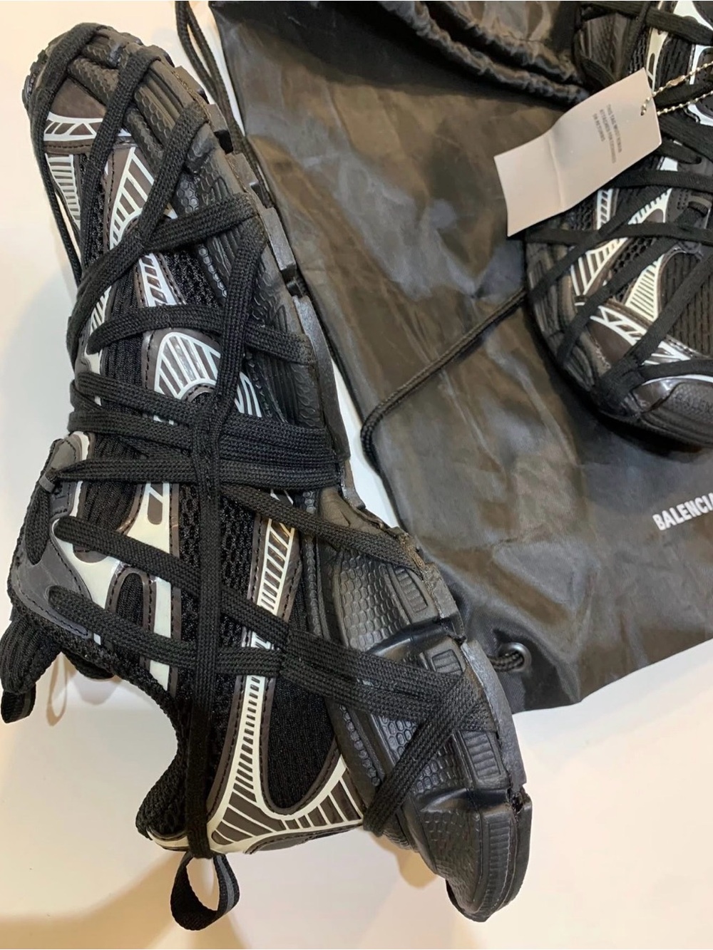 Balenciaga Black & White Trail Lace-Up Runner Sneakers - Picture 3 of 11